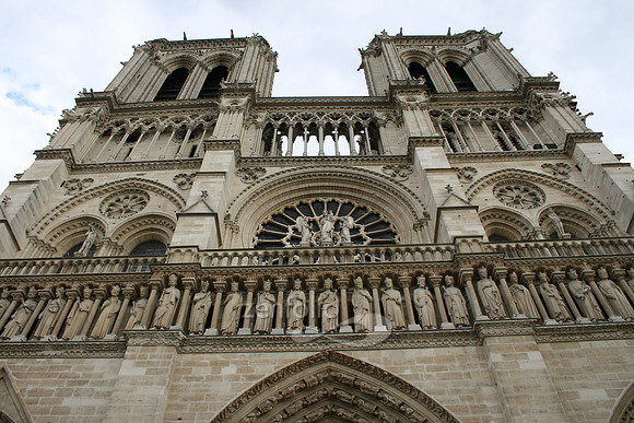 Photograph of the facade of Notre Dame Cathedral by Crystal Nederman