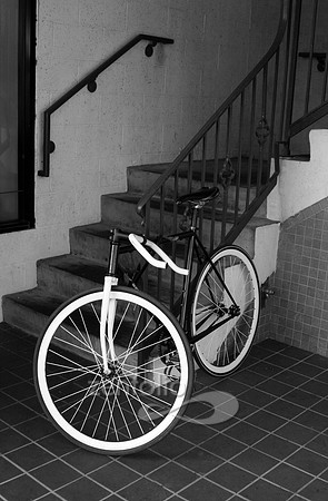 Black & White photograph of a bicycle parked on the Plaza in Kansas City, Missouri by Crystal Nederman