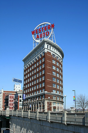 Photograph of the iconic Western Auto Building in Kansas City, MO